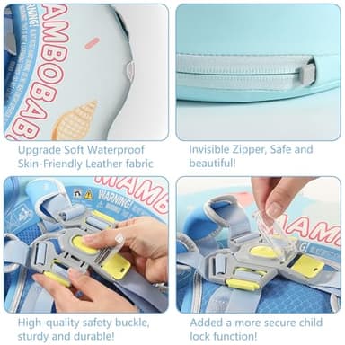 Mambobaby Float Add Tail Baby/Infant Swim Float with Canopy, Non-Inflatable Solid Upgrade Soft Waterproof Skin-Friendly Leather Material (Limited Edition Blue) - Image 3