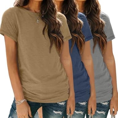 SUNBS Womens 3 Pack T-Shirts Short Sleeve Summer Tops Fashion Basic Tees Comfy Casual Vacation Outfits Workout Clothes 2025 CoffeeNavyGrey L - Image 1