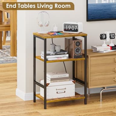 X-cosrack Side Table with Charging Station, End Table with USB Ports and Outlets, Nightstand with Storage Shelves for Small Space, Sofa Couch Table Bedside Table for Living Room Bedroom - Image 4