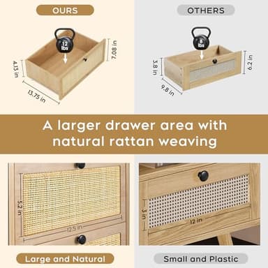 XIAO WEI Natural Rattan Nightstand Set of 2, Boho Night Stand with Drawers, Bedside Table Accent Cane End Table Side Table for Bedroom Living Room, Metal Legs/Small/Natural - Image 8