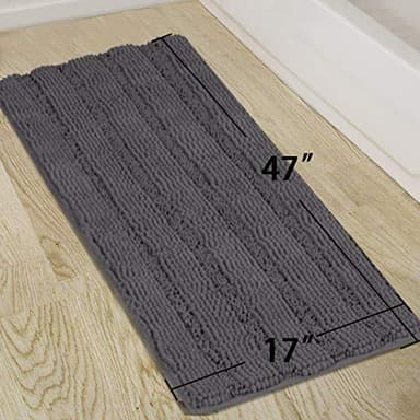 Turquoize Plush Chenille Bath Rug, Gray, Large (47 x 17"), Non-Slip, Washable, Water Absorbent & Soft, For Bathroom Floor - Image 5