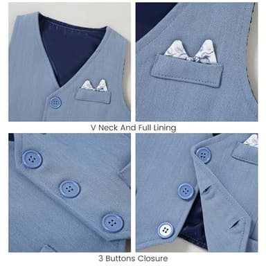YALLET Baby Boy Clothes Suit 0-24 Months Infant Gentleman Outfits Formal Dress Shirt+Bowtie+Vest+Pants Set Baby Wedding Suits Blue - Image 5