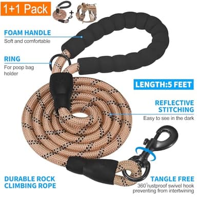 Beebiepet Heavy Duty Tactical Dog Harness for Large Dogs, No Pull Adjustable Pet Harness Reflective Service Training Easy Control Pet Vest Military K9 Working Dog Harnesses- Large, Brown - Image 5
