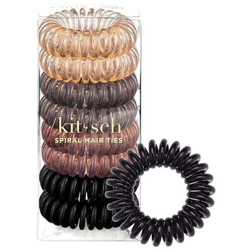 Kitsch Spiral Hair Ties for Women – Hair Ties No Damage, Ponytail Holders for Thick and Thin Hair – Creaseless and Dent-Free Coil, Phone Cord Style | Ideal Gifts for Women - 8pc Set, Brunette - Image 1
