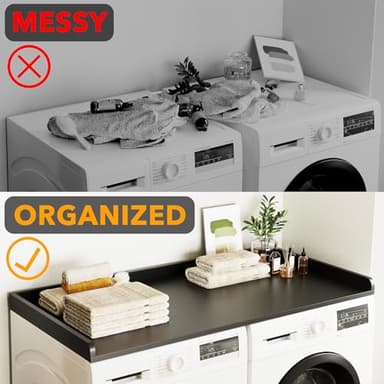 SpaceAid Washer Dryer Countertop, Laundry Wood Shelf Topper with Edge, 54" Width x 27.5" Depth Cover Guard Organizer for Washer and Dryer Laundry Hamper Counter Storage Organization (Black) - Image 3