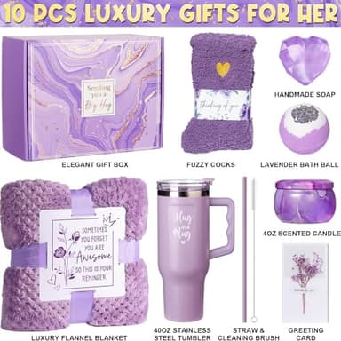 Birthday Gifts for Women Self Care Gifts Get Well Soon Gifts, Lavender Relaxing Spa Gifts Basket Care Package w/ Flannel Blanket 40 OZ Tumbler, Christmas Gifts for Mom Wife Grandma Friends Sisters Her - Image 2