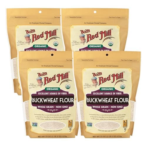 Bob's Red Mill Organic Buckwheat Flour, 22oz (Pack of 4) - Non GMO, Whole Grain, Vegan, Kosher