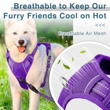 BARKBAY Dog Harness No Pull with ID Tag Pocket - Heavy Duty, Reflective, Easy Control for Large Dogs(Purple,L) - Image 4