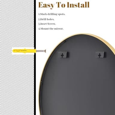 VooBang Gold Round Bathroom Mirror, 30 inch Circle Wall Mounted Hanging Mirror with Simple Modern Circular Metal Frame for Hallway, Entryway, Living Room, Gold Frame - Image 6