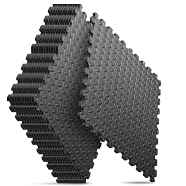 Home Gym Mat, Puzzle Exercise Mat, EVA Interlocking Foam Floor Tiles for Home Workout Equipment and Kids' Play Areas - Black, 24 in x 24 in x ½ in - 12 Tiles (Black, 12 Pack, 48 SQ FT) - Image 1