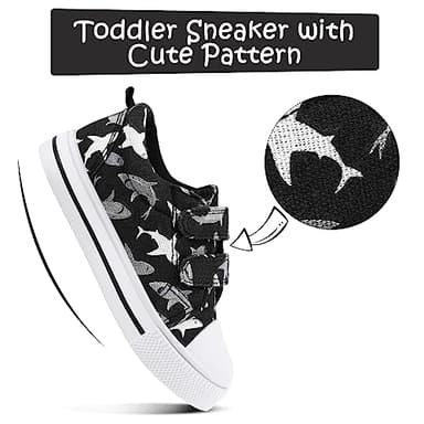 K KomForme Toddler Boys & Girls Shoes Kids Canvas Sneakers with Cartoon Dual Hook and Loops, Size 11 Little Kid, Black - Image 3