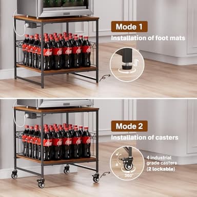 Portin Stand for Mini Fridge and Microwave - 220 LBS Capacity, with Wheels, Charging Station, USB Ports and Outlet, Heavy Duty Stand Table for Home, Office, Dorm, Apartment, Kitchen - Image 4