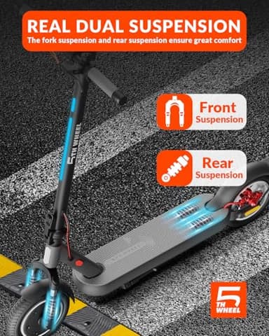 5TH WHEEL V40 PRO Electric Scooters, 48V 800W Peak Motor & 20 MPH, 24.9 Miles Range, 10" Solid Tires, Front-N-Rear Suspension and Ambient Light, Folding Sport Scooters with Dual Brake System and APP - Image 6