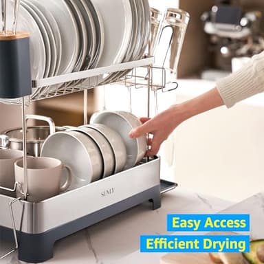 SUNLY Large Dish Drying Rack, Multipurpose 2 Tier Dish Racks for Kitchen Counter, 304 Stainless, Extra Large Drain Board - Image 8