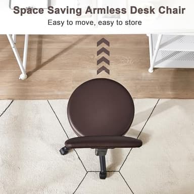 VECELO Armless Chair Rolling Stool with Backrest for Garage Shop Workbench Salon, Massage, Tattoo and Kitchen, with Wheels, Height Adjustable, Swivel, Coffee Brown - Image 4