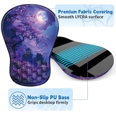 YIWEI Ergonomic Mouse Pad with Wrist Rest Support, Mousepad with Comfortable Memory Foam Wrist Rest and Non-Slip PU Base for Pain Relief, Computer, Laptop, Office, Home (Moonlit Night) - Image 5