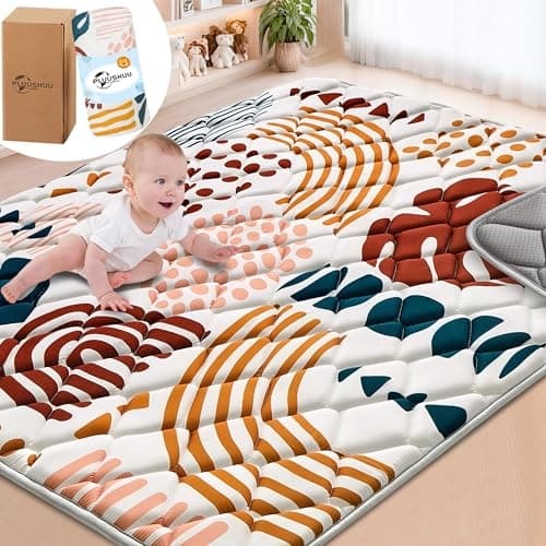 PLUUSHUU Baby Play Mats for Floor, 71x59 Playpen Mat for Babies, Extra Thicker & Soft Floor Crawling Mat, Foldable Non-Slip Playmat Cushioned for Infants Toddlers, Boho Leaf Design - Image 1