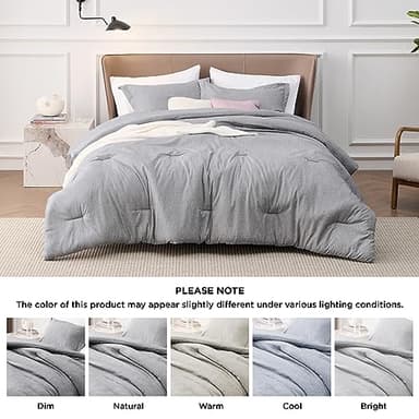 Bedsure Queen Comforter Set - Grey Soft Bedding for All Seasons, Cationic Dyed Bed Set, 3 Pieces, 1 Queen Size Comforter (90"x90") and 2 Pillow Shams (20"x26"+2") - Image 7