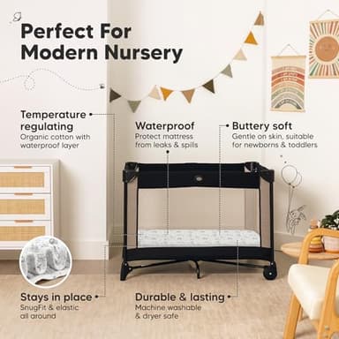 2-Pack Pack and Play Sheets, Waterproof Mini Crib Sheets Fitted - Organic Cotton Pack N Play Sheets for Graco Pack and Play Mattress, Playard Baby Crib Sheets, Neutral for Boy,Girl,Toddler(KeaSafari) - Image 5