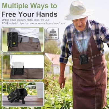 Portable Waist Fan Clip on Belt Fan 10000mAh Rechargeable Personal Fan with 15° Adjustable Air Vent, 5 Wind Speeds, SOS Flashlight, Independent Button Hands-free Neck Fan For Gardening Travel Jobsite - Image 5
