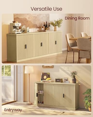VASAGLE MAXE Collection - Transitional Buffet Cabinet, Console Cabinet, Sideboard with Adjustable Shelves, Fluted Doors, Buffet Table, Kitchen Pantry, Oak Beige UBBK382Y01S - Image 6