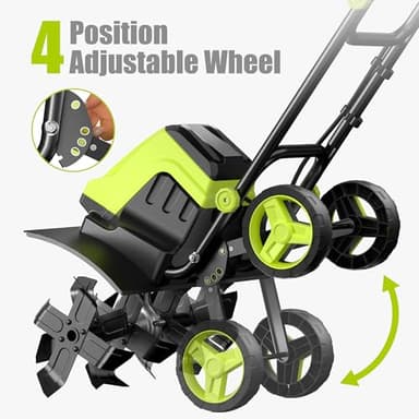 Electric Tiller, YERYORK 15-Amp 18-Inch Width 9-Inch Depth Corded Tiller Cultivator 24 Durable Steel Tines Gardening Tiller with Adjustable Wheels Foldable Handle for Easy Soil Cultivation - Image 5