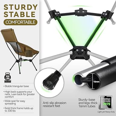 MARCHWAY Lightweight Folding High Back Camping Chair with Head Support, Stable Portable Compact for Outdoor Camp, Travel, Beach, Picnic, Festival, Hiking, Backpacking (Highback Khaki) - Image 4