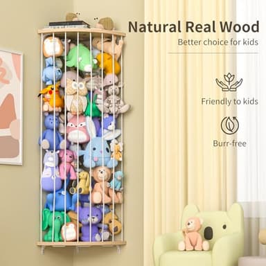 Jtksfcl Stuffed Animal Storage Wood Corner Plush Toys Holder with Star Pattern, Length Adjustable Hanging Stuffed Animal Toy Organizer Shelf for Nursery Play Room Bedroom Kid Room - Image 7