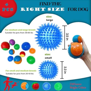 Cdyzqikm 3.5in Squeaky Dog Toy Pack High Bouncy Spiky Pet Balls for Interactive Playing, Teeth Cleaning, Durable Tough Chew Toys for Medium & Large Dogs Fetch Training Teething Balls 4Pcs - Image 4