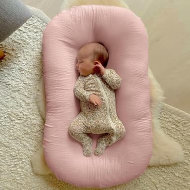guruixu 2 Pack Muslin Baby Lounger Cover, 100% Cotton Infant Lounger Cover for Baby Boys and Girls (Dusty Pink,Cream) - Image 4