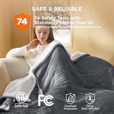 Bedsure Heated Blanket Throw Blanket - Fast Heating Electric Blanket, GentleSoft Flannel Heated Throw with 4 Time Settings, 6 Heating Settings, Warm Gifts for Grandma (50x60 inches, Grey) - Image 6