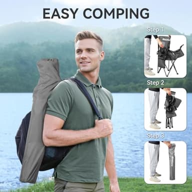 Nazhura 2 Pack Outdoor Camping Chairs Folding/Foldable/Portable with Cooler Pouch, Mesh Backrest and Cup Holder Pocket(Grey, 2 Pack) - Image 5