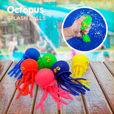 4E's Novelty Octopus Water Balls - Pack of 6 - Pool Toys for Kids Sensory Absorbent Water Splash Balls Bomb, Toddler Bath Toy, Swimming Pool Floating Swim Toys Outdoor Activity & Game - Image 4