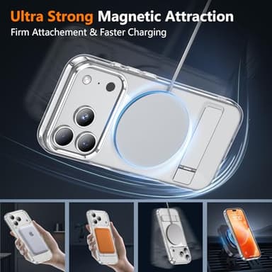 SPIDERCASE Magnetic for iPhone 17 Pro Max Case,with [3 Stand Ways] [Military Grade Drop Protection] with Invisible Stand Shockproof Slim Case for iPhone 17 Pro Max 6.9",Clear - Image 4