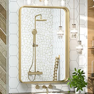 TokeShimi 20 x 30 Inch Gold Bathroom Wall Mirror Vanity Metal Frame Round Corner Rectangular for Home Decor Living Room Entryway (Horizontal/Vertical) - Image 1