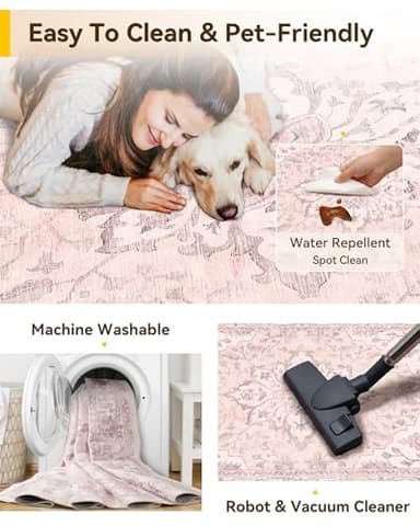 RELEANY Area Rugs 5'x7' Washable Non-Slip, Floral Vintage Distress Print Pattern Medallion Carpet for Living Room Bedroom Dining Room, Pink Greypink Cute - Image 6