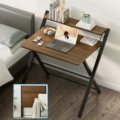 GreenForest No Assembly Folding Desk, 2-Tier Compact Computer Desk with Shelf, Space Saving Foldable Table for Home Office, Dorm or Apartment, Portable Collapsible Sturdy Laptop Desk, Espresso - Image 9