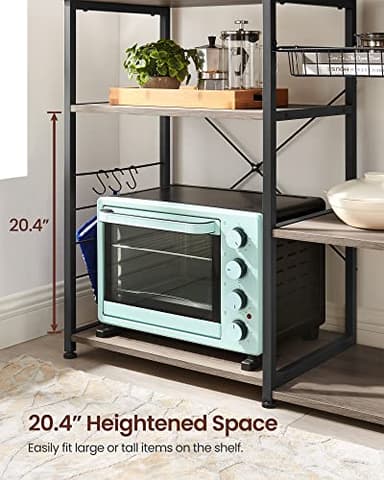 VASAGLE ALINRU Kitchen Baker’s Rack, Coffee Bar, Microwave Oven Stand, with Steel Frame, Wire Basket, 6 Hooks, for Mini Oven, Spices Utensils, Industrial, Greige and Black UKKS090B02 - Image 3