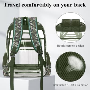 KIMNERPU Clear Backpack, Heavy Duty PVC Transparent Backpack with Reinforced Straps, See Through Multiple Pockets Large Capacity Bookbag for Concert Work Security Travel Festival (Camouflage) - Image 4