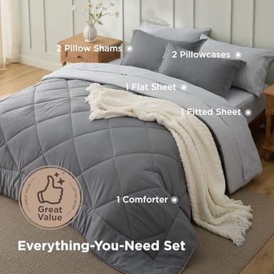 Bedsure Twin XL Comforter Set - 5 Pieces Reversible Grey Bedding, Twin XL Size Bed Set for All Seasons, Bed in a Bag with Down Alternative Comforter, Sheets, Pillowcase & Sham - Image 3