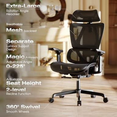 ELABEST T11 Ergonomic Office Chair,High Back Desk Chairs with Separate Lumbar Support,Magic Armrests,Adjustable Wide Headrest,Comfy Executive Computer Chair,Big and Tall Mesh Chair for Home Office - Image 9