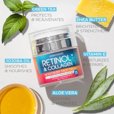Retinol Cream for Face with Hyaluronic Acid, Day-Night Anti-Aging Moisturizer for Women, Men, Collagen Cream for Face Reduces Wrinkles, Dryness, 1.85 Oz - Image 8