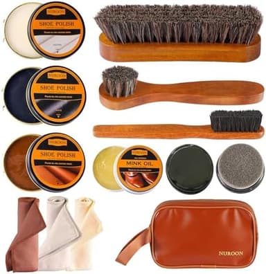 13Pcs Polish Kit for Men & Women - 3 Horsehair Brushes, Black Brown Neutral Mink Oil for Shoes, Boots Shine Care Kit - Image 3
