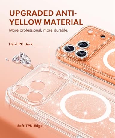 BERFY for iPhone 17 Pro Max Case for Women, Compatible with MagSafe, Clear Glitter Shockproof Protective Case, Anti-Yellowing, with Screen Protector & 3 Diamond Camera Lens Covers 6.9", Sparkle Clear - Image 4