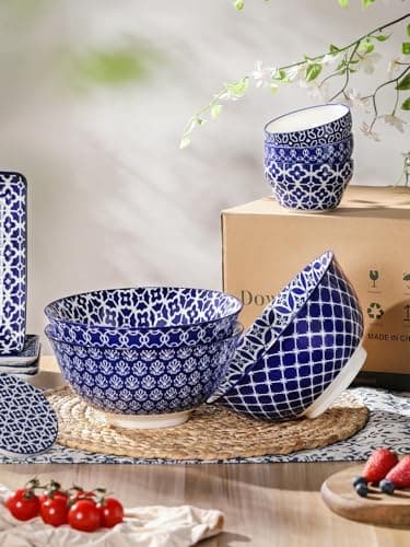 DOWAN Serving Bowls, Ceramic Large Salad Bowls Set, 8 inch 50oz Soup Bowls Set of 3 for Pho, Ramen, Pasta, Stackable and Microwave Safe, Home Kitchen Gift, Vintage Blue - Image 7