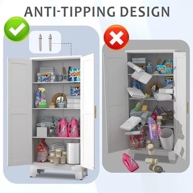 GAIOUS 61.02" Pantry Cabinet, Kitchen Pantry Storage Cabinets with Adjustable Shelves and Feet, White Pantry Storage Cabinet for Kitchen, Dining Room, Living Room and Bathroom (White) Metal - Image 7