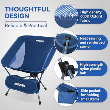 MARCHWAY Lightweight Folding Camping Chair, Portable Foldable Compact for Outdoor Camp, Travel, Beach, Picnic, Festival, Hiking, Backpacking, Supports 330Lbs (Dark Blue) - Image 5