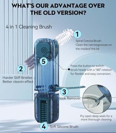 VIDONIO 4 in 1 Bottle Gap Cleaning Brush - 2 PCS Multifunctional Cup Lid Cleaning Tools, Mutipurpose Tiny Silicone Cup Holder Cleaner Nipple Cleaning Brush, Home Kitchen Cleaning Tools - Image 3