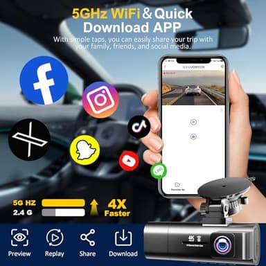 Dash Cam Front and Rear,3 Channel Dash Cam for Car with 5G WiFi, 64GB Card,4K+1080P+1080P Front Inside and Rear Car Dash Camera,3.16”Screen,Night Vision,Loop Recording, G-Sensor, WDR, Parking Mode - Image 5