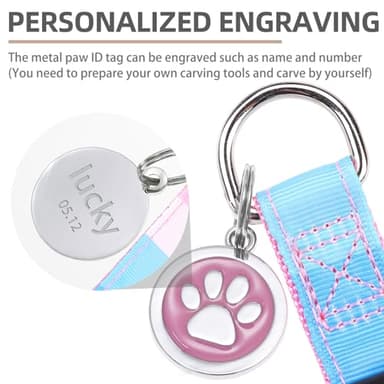 PUPTECK No Pull Dog Harness Soft Adjustable Basic Nylon Step in Puppy Vest Outdoor Walking with ID Tag, Striped Pink, M - Image 4